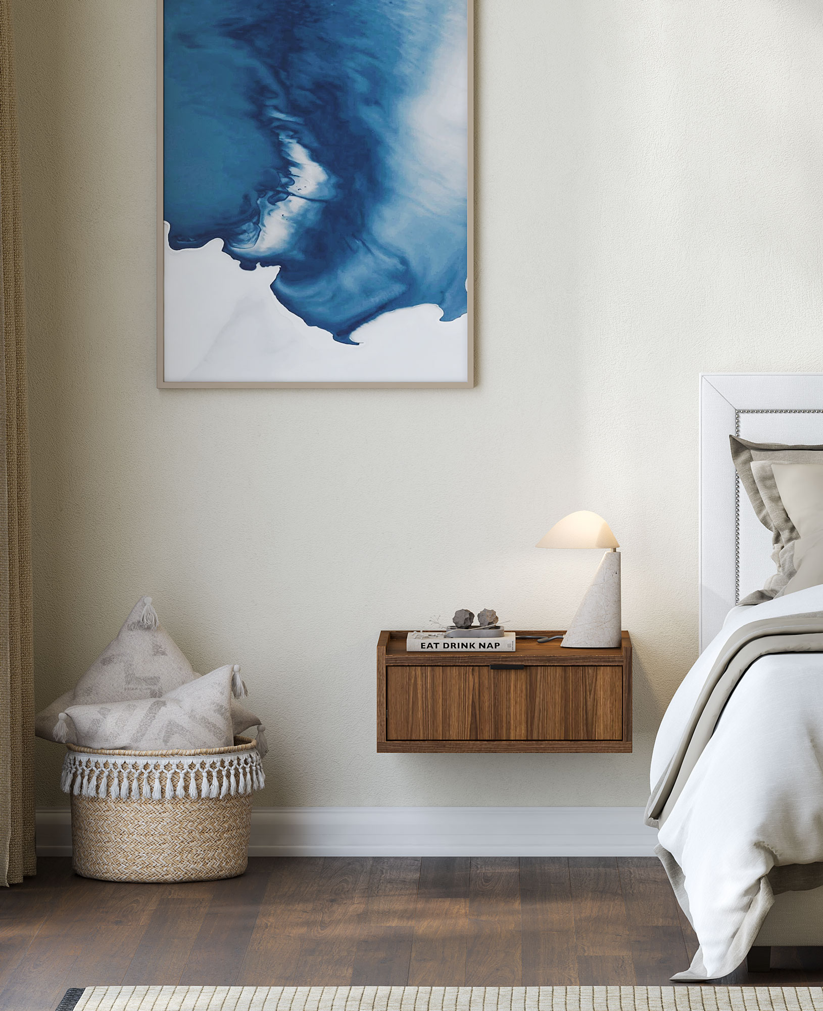 Sypialnia z szafką nocną z szufladą wiszącą Herioz 8X orzech warmia