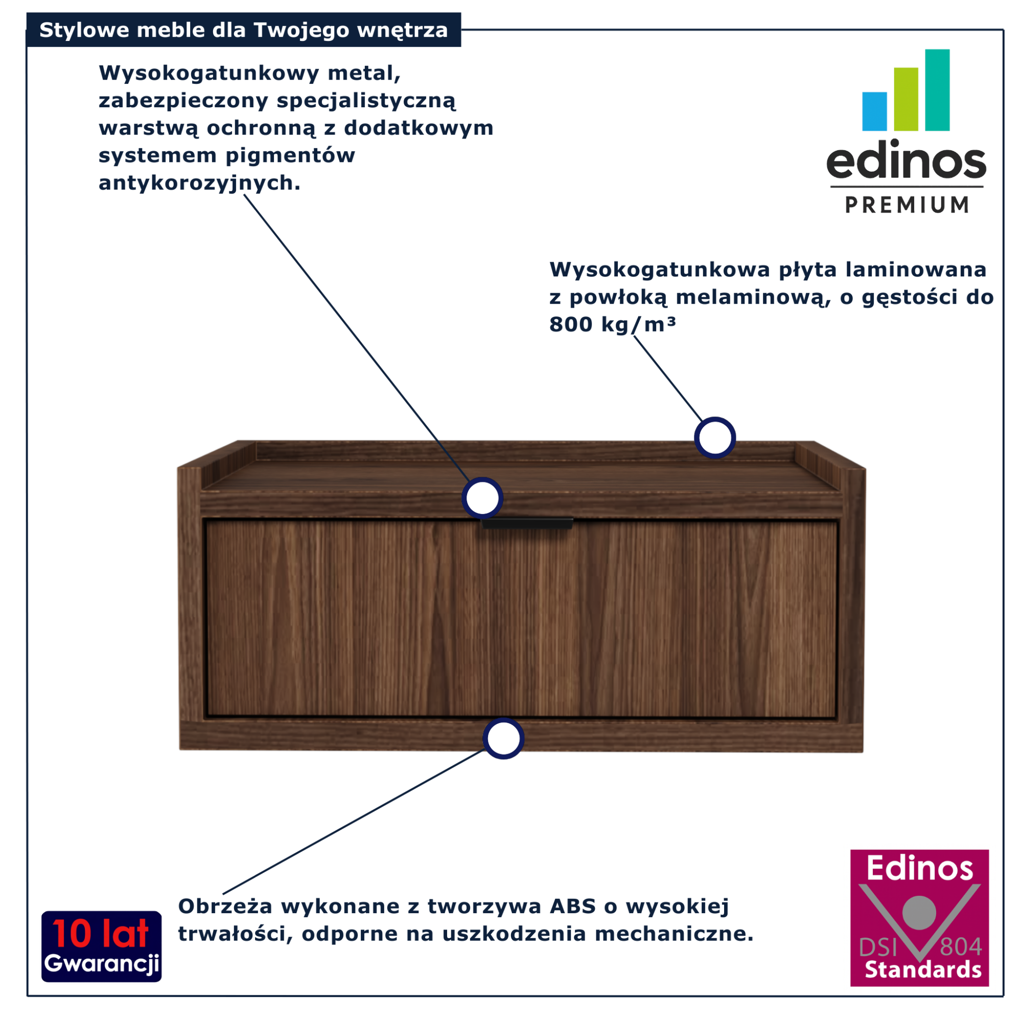Szafka nocna wisząca z szufladą Herioz 8X orzech warmia