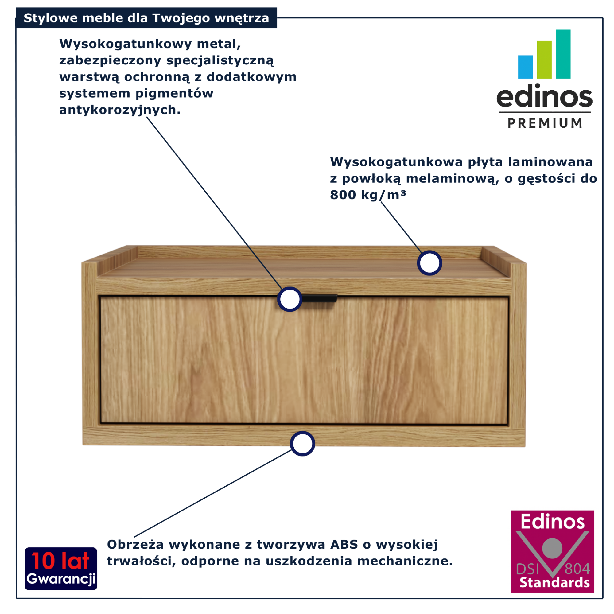 Szafka nocna wisząca z szufladą Herioz 8X hikora naturalna