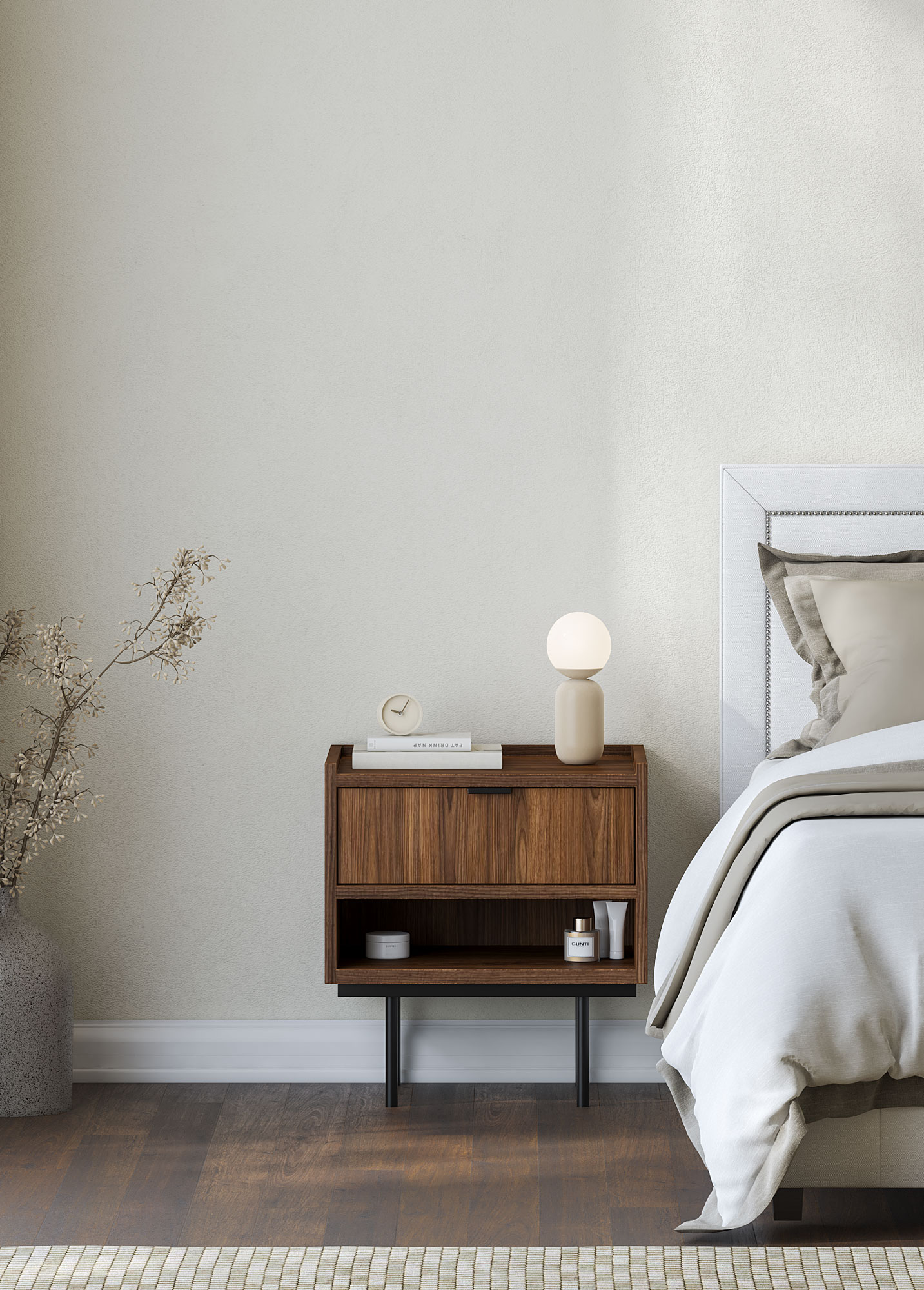 Sypialnia z szafką nocną loft Herioz 9X orzech warmia