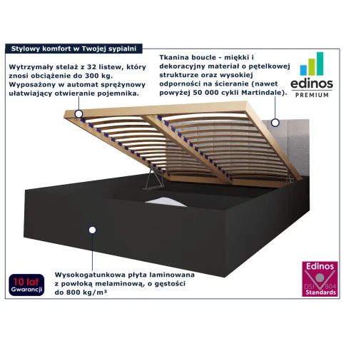 Czarne łóżko z beżowym zagłókiem baranek Berigi 3X