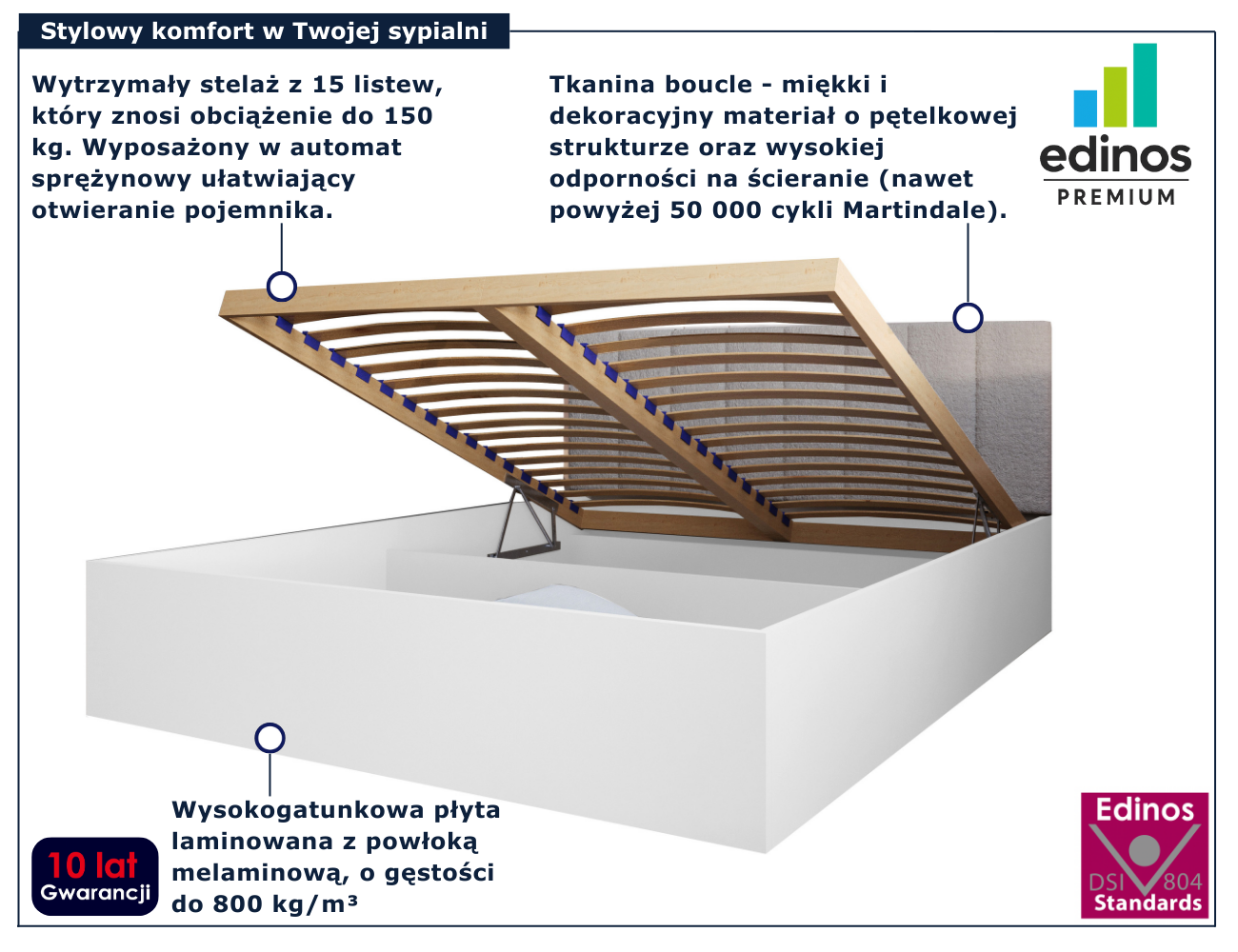 Łóżko z zagłówkiem baranek w kolorze beżowym Berigi 4X białe