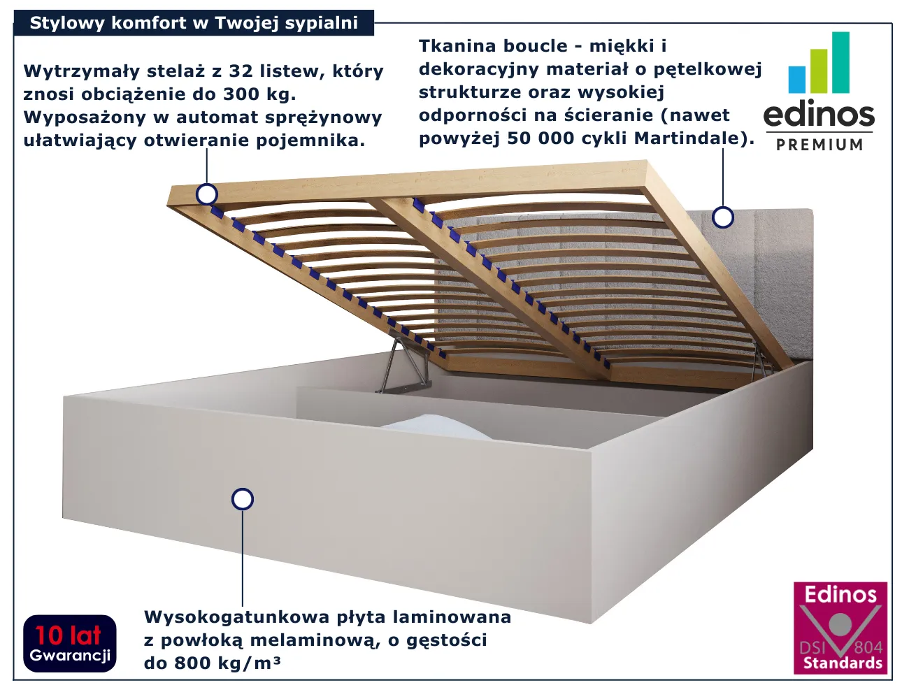 Kaszmirowe łóżko z tapicerowanym zagłówkiem i materacem Berigi 4X