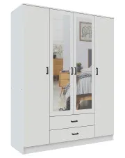 Biała szafa czterodrzwiowa z lustrem - Orvexa w sklepie Edinos.pl