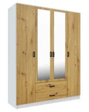 Szafa czterodrzwiowa z lustrem biały + dąb artisan - Orvexa w sklepie Edinos.pl