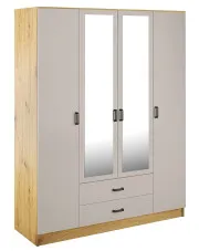 Czterodrzwiowa szafa z lustrem dąb artisan + kaszmir - Orvexa w sklepie Edinos.pl