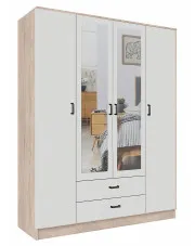 Czterodrzwiowa szafa z lustrem w kolorze dąb sonoma + biały - Orvexa w sklepie Edinos.pl
