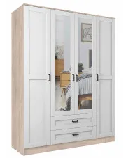 Czterodrzwiowa szafa z lustrem dąb sonoma + biały - Novera w sklepie Edinos.pl