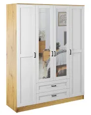 Czterodrzwiowa szafa z lustrem dąb artisan + biały - Novera w sklepie Edinos.pl