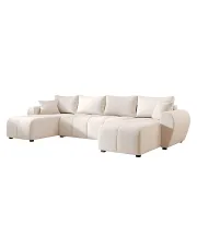 Kremowy narożnik z funkcją spania w kształcie U - Aurelix 4X w sklepie Edinos.pl