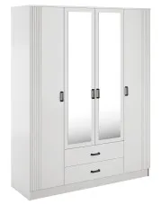 Biała czterodrzwiowa szafa z ryflowaniem i lustrem - Veloris w sklepie Edinos.pl