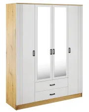 Szafa czterodrzwiowa z lustrem dąb artisan + biały - Veloris w sklepie Edinos.pl