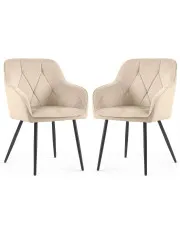 Zestaw 2 beżowych krzeseł welurowych na czarnej podstawie - Lorviano  w sklepie Edinos.pl