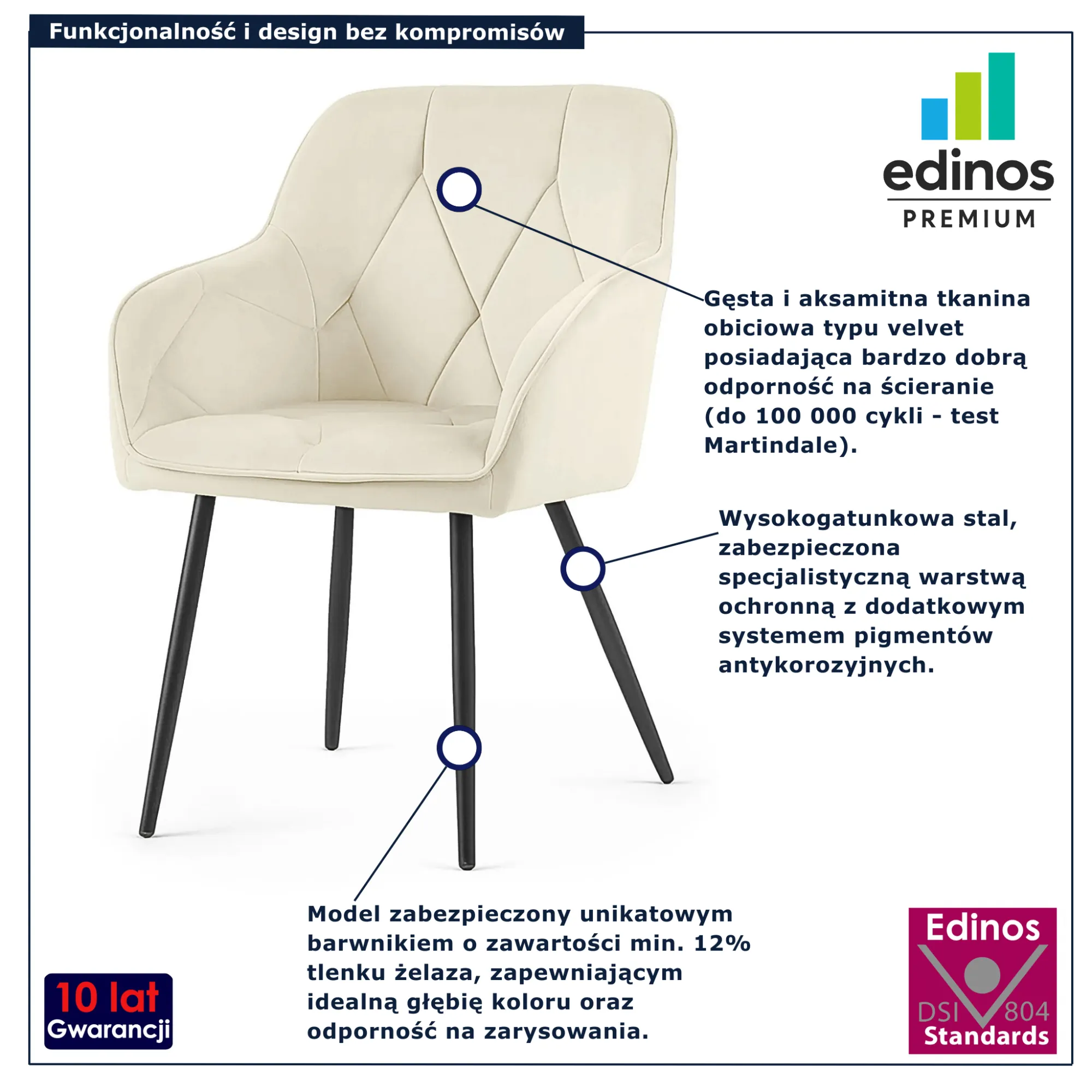 Kremowe krzesło tapicerowane welurem Lorviano