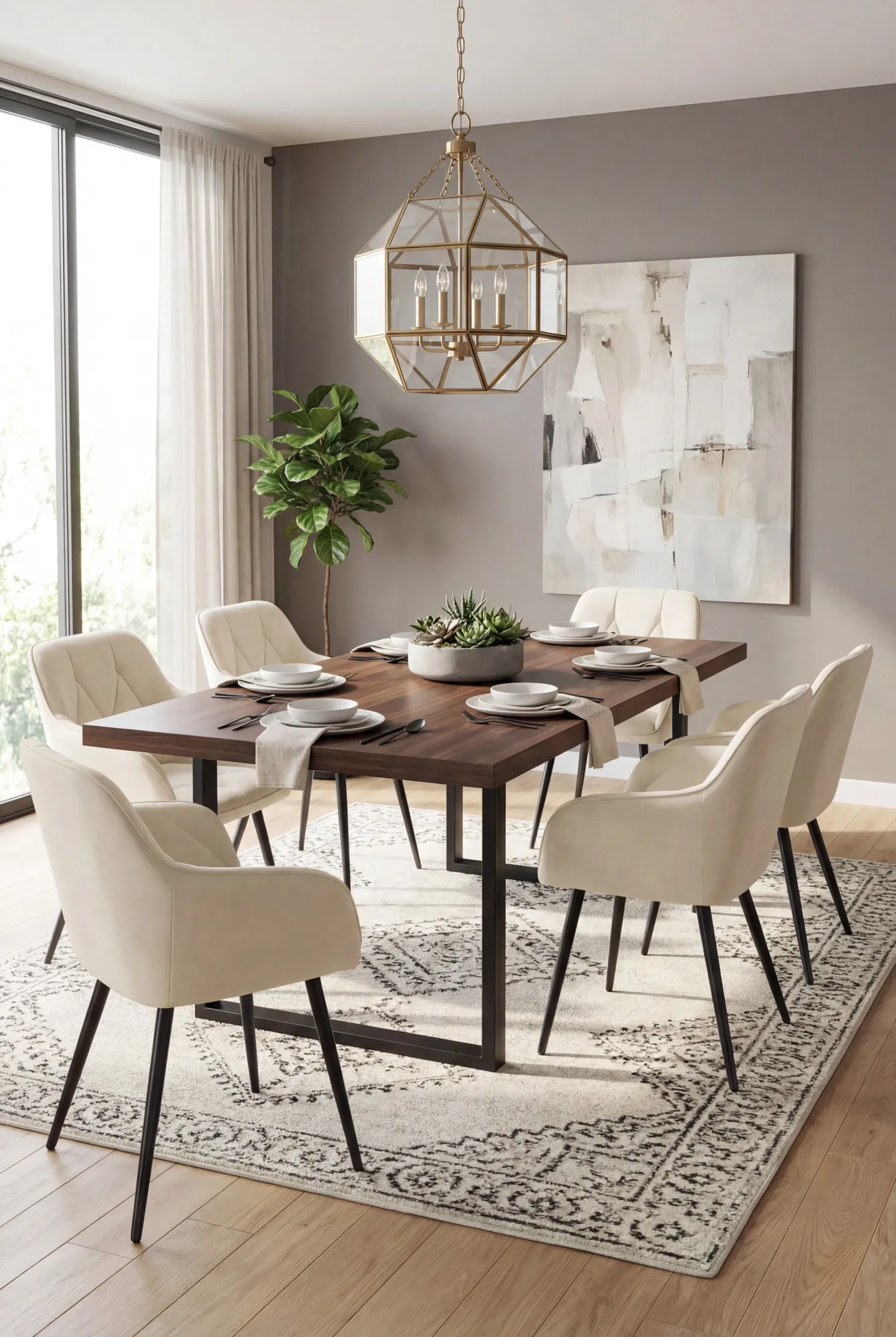Aranżacja jadalni z kremowymi krzesłami Lorviano