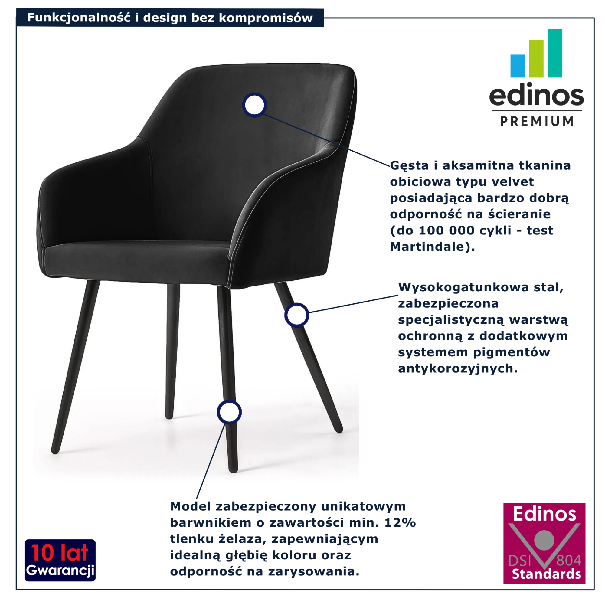 Czarne krzesło tapicerowane welurem Terviso 2X