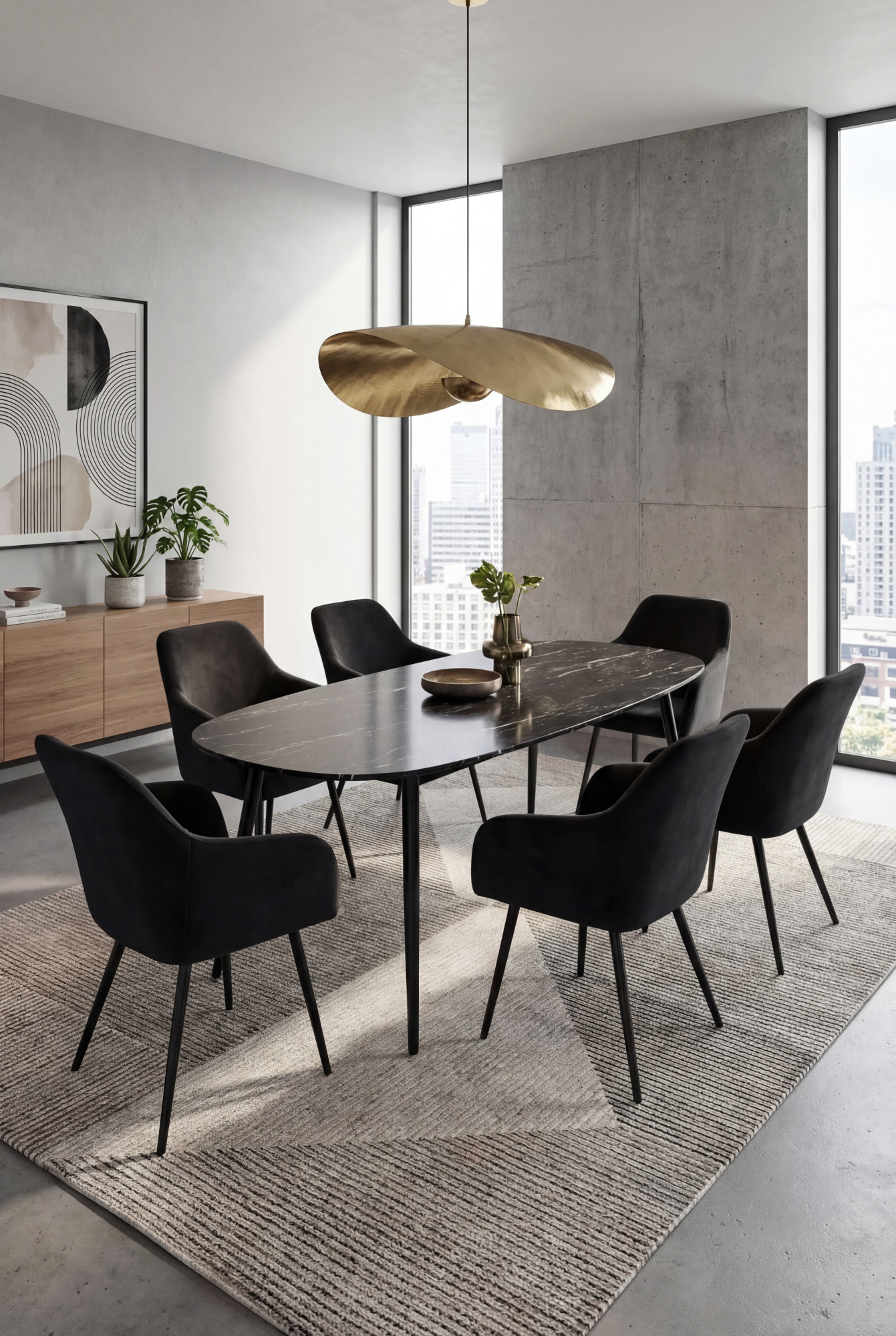 Aranżacja jadalni z czarnymi krzesłami Terviso 2X