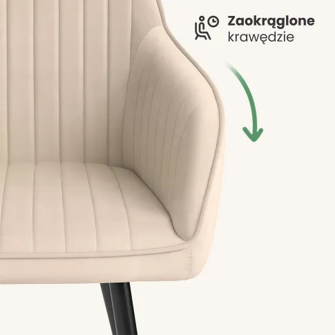 Szczegółowe zdjęcie nr 6 produktu 2x Welurowe krzesło tapicerowane z przeszyciami Beżowe FLORENCE Czarne nogi