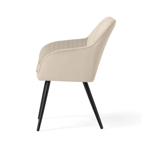 Szczegółowe zdjęcie nr 4 produktu 2x Welurowe krzesło tapicerowane z przeszyciami Beżowe FLORENCE Czarne nogi