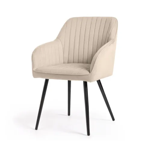 Fotografia 2x Welurowe krzesło tapicerowane z przeszyciami Beżowe FLORENCE Czarne nogi z kategorii Krzesła