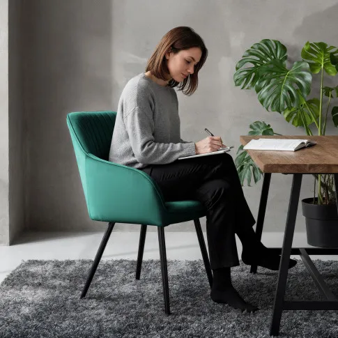 Szczegółowe zdjęcie nr 11 produktu 2x Welurowe krzesło tapicerowane z przeszyciami Butelkowa Zieleń FLORENCE Czarne nogi