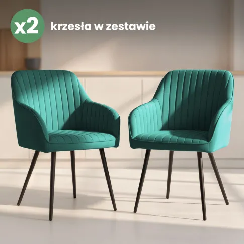 Szczegółowe zdjęcie nr 10 produktu 2x Welurowe krzesło tapicerowane z przeszyciami Butelkowa Zieleń FLORENCE Czarne nogi