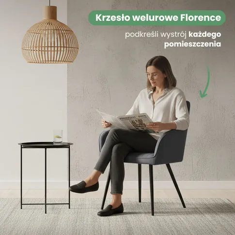 Szczegółowe zdjęcie nr 8 produktu 2x Welurowe krzesło tapicerowane z przeszyciami Ciemny Grafit FLORENCE Czarne nogi