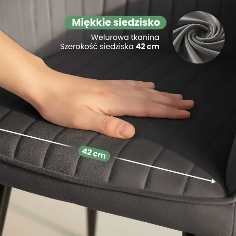Szczegółowe zdjęcie nr 7 produktu 2x Welurowe krzesło tapicerowane z przeszyciami Ciemny Grafit FLORENCE Czarne nogi