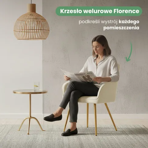 Szczegółowe zdjęcie nr 8 produktu 2x Welurowe krzesło tapicerowane z przeszyciami Kremowe FLORENCE Złote nogi