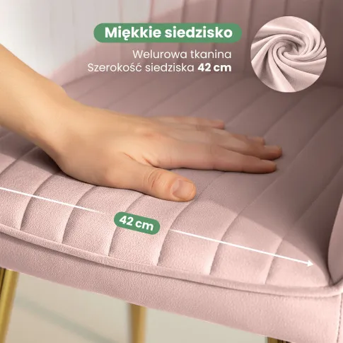 Szczegółowe zdjęcie nr 7 produktu 2x Welurowe krzesło tapicerowane z przeszyciami Pudrowy Róż FLORENCE Złote nogi