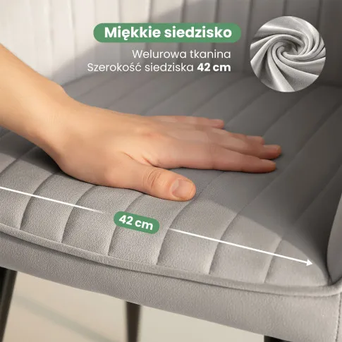 Szczegółowe zdjęcie nr 7 produktu 2x Welurowe krzesło tapicerowane z przeszyciami Szary FLORENCE Czarne nogi
