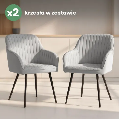 Szczegółowe zdjęcie nr 10 produktu 2x Welurowe krzesło tapicerowane z przeszyciami Szary FLORENCE Czarne nogi