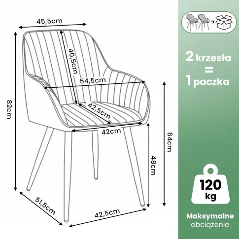 Zdjęcie 2x Welurowe krzesło tapicerowane z przeszyciami Szary FLORENCE Czarne nogi | Edinos.pl