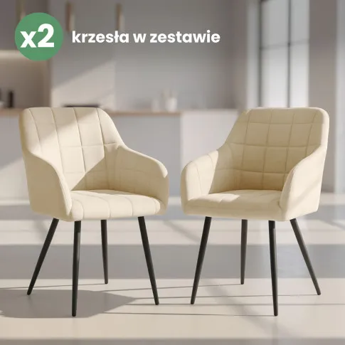 Szczegółowe zdjęcie nr 10 produktu 2x Krzesło tapicerowane z przeszyciami kwadratowymi Beżowe LUXANO Czarne nogi