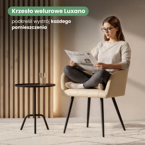 Szczegółowe zdjęcie nr 8 produktu 2x Krzesło tapicerowane z przeszyciami kwadratowymi Beżowe LUXANO Czarne nogi