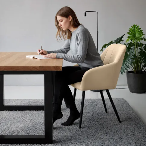 Szczegółowe zdjęcie nr 11 produktu 2x Krzesło tapicerowane z przeszyciami kwadratowymi Beżowe LUXANO Czarne nogi