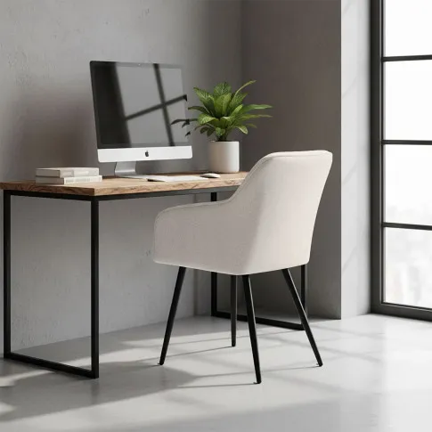 Szczegółowe zdjęcie nr 11 produktu 2x Krzesło tapicerowane z przeszyciami kwadratowymi Kremowe LUXANO Czarne nogi tkanina Lumos