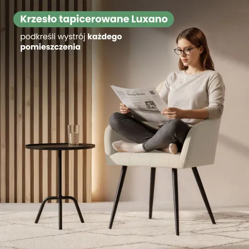 Szczegółowe zdjęcie nr 8 produktu 2x Krzesło tapicerowane z przeszyciami kwadratowymi Beżowe LUXANO Czarne nogi tkanina Lumos