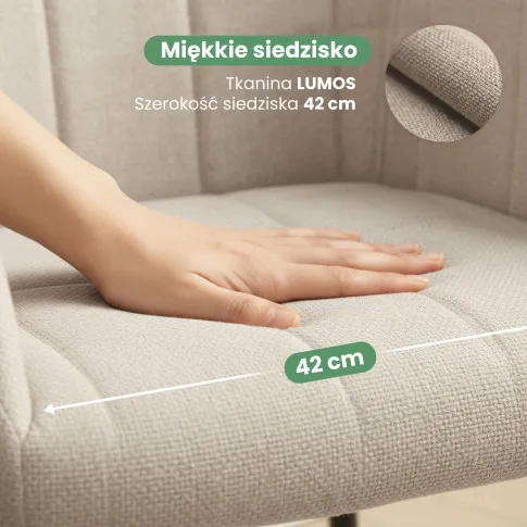 Szczegółowe zdjęcie nr 7 produktu 2x Krzesło tapicerowane z przeszyciami kwadratowymi Beżowe LUXANO Czarne nogi tkanina Lumos