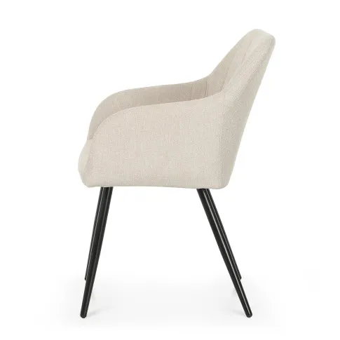 Szczegółowe zdjęcie nr 4 produktu 2x Krzesło tapicerowane z przeszyciami kwadratowymi Beżowe LUXANO Czarne nogi tkanina Lumos