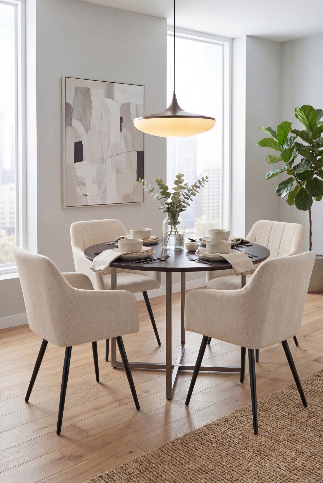 Aranżacja jadalni z beżowymi krzesłami Cormelis 3X