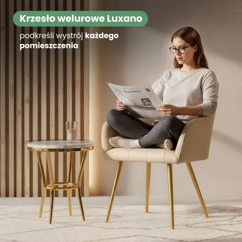 Szczegółowe zdjęcie nr 8 produktu 2x Krzesło tapicerowane z przeszyciami kwadratowymi Beżowe LUXANO Złote nogi