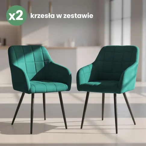 Szczegółowe zdjęcie nr 10 produktu 2x Krzesło tapicerowane z przeszyciami kwadratowymi Butelkowa Zieleń LUXANO Czarne nogi