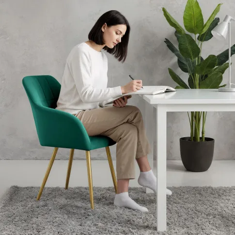 Szczegółowe zdjęcie nr 11 produktu 2x Krzesło tapicerowane z przeszyciami kwadratowymi Butelkowa Zieleń LUXANO Złote nogi