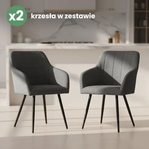 Szczegółowe zdjęcie nr 10 produktu 2x Krzesło tapicerowane z przeszyciami kwadratowymi Ciemny Grafit LUXANO Czarne nogi tkanina Lumos