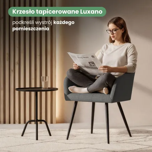 Szczegółowe zdjęcie nr 8 produktu 2x Krzesło tapicerowane z przeszyciami kwadratowymi Ciemny Grafit LUXANO Czarne nogi tkanina Lumos