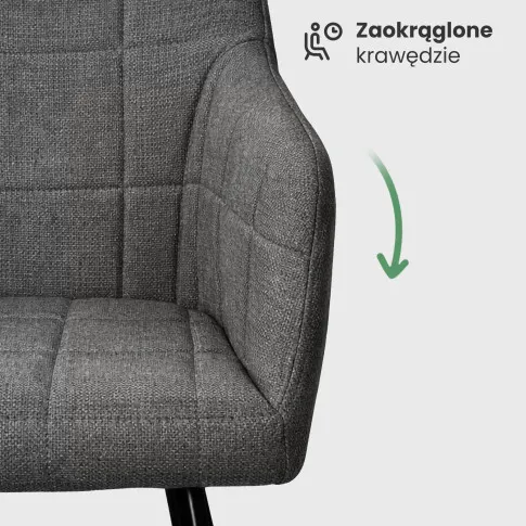 Szczegółowe zdjęcie nr 6 produktu 2x Krzesło tapicerowane z przeszyciami kwadratowymi Ciemny Grafit LUXANO Czarne nogi tkanina Lumos