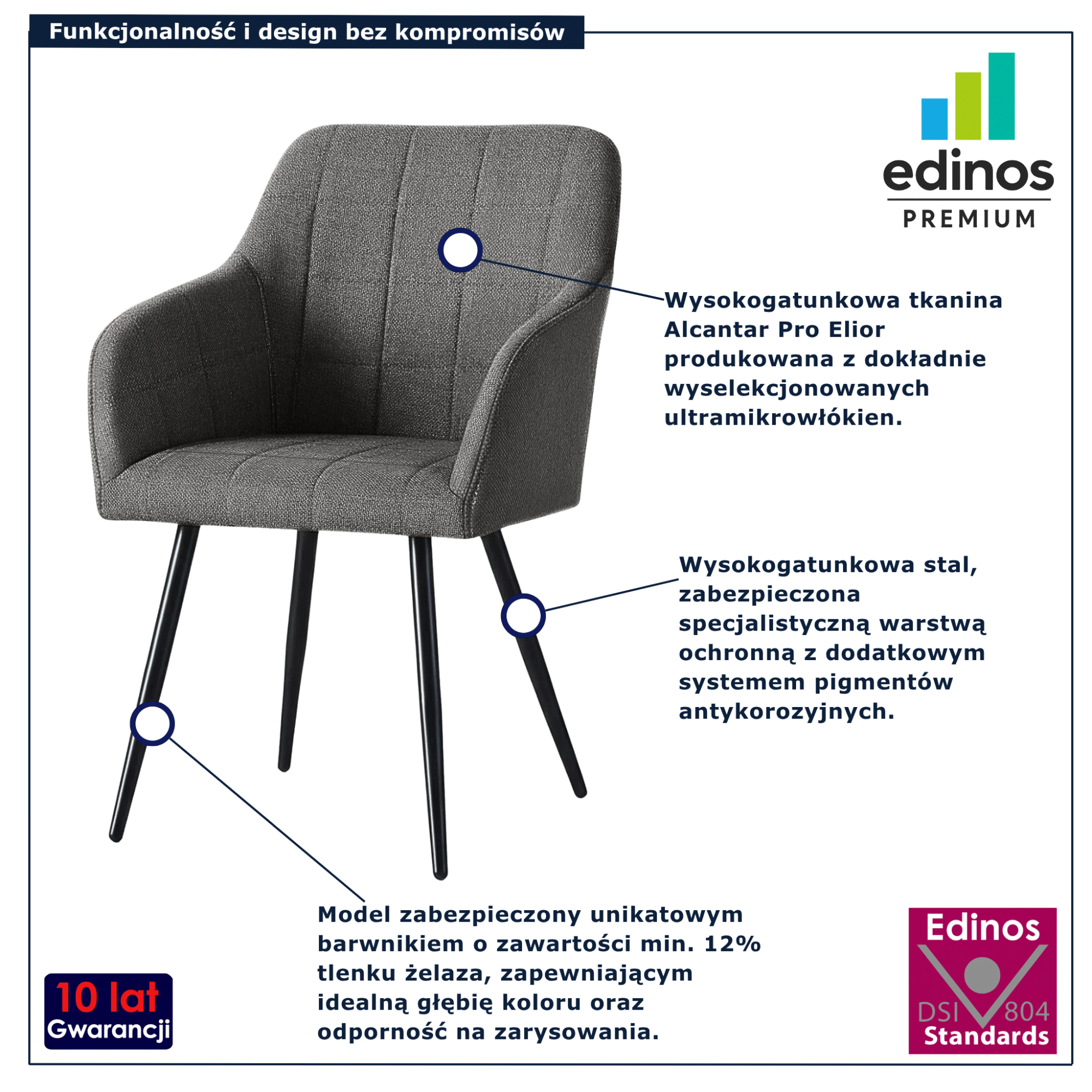 Grafitowe krzesło tapicerowane Cormelis 3X