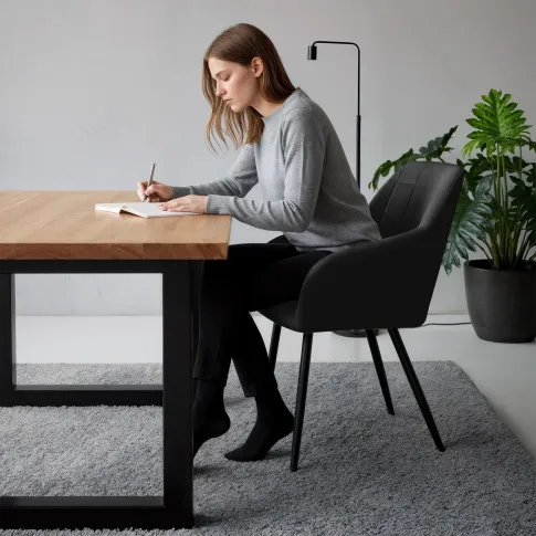 Szczegółowe zdjęcie nr 11 produktu 2x Krzesło tapicerowane z przeszyciami kwadratowymi Czarne LUXANO Czarne nogi