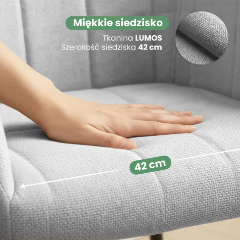 Szczegółowe zdjęcie nr 7 produktu 2x Krzesło tapicerowane z przeszyciami kwadratowymi Jasny Szary LUXANO Czarne nogi tkanina Lumos